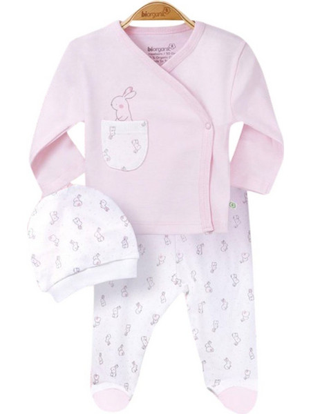 Σετ πιτζάμας με βρεφικά αξεσουαρ Biorganic Pink Rabbit 73139