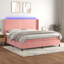 vidaXL Κρεβάτι Boxspring Βελούδινο με Στρώμα & LED Ροζ 200x200cm 3139468