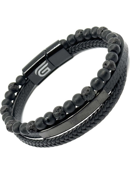Legend - LGD-Br-2049 - Black Lava Stone - Βραχιόλι - black