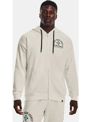 Under Armour Project Rock Ανδρική Ζακέτα Fleece με Κουκούλα και Φερμουάρ Εκρού 1377436-130