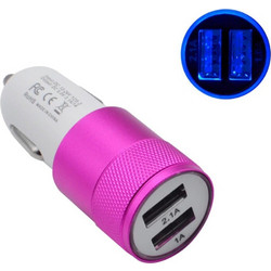 ΑΝΤΑΠΤΟΡΑΣ ΑΥΤΟΚΙΝΗΤΟΥ METAL ΡΟΖ ΜΕ 2 ΘΥΡΕΣ USB DC5V , 2.1 A/ 1.0 A