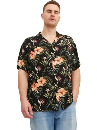 Jack & Jones Ανδρικό Πουκάμισο Βαμβακερό Φλοράλ Κοντομάνικο Κανονική Γραμμή Μαύρο Πολύχρωμο 12224617
