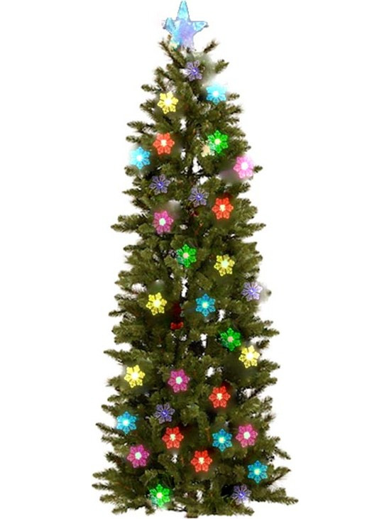 Χριστουγεννιάτικο Δέντρο Slim με Λαμπάκια Πολύχρωμα Λουλουδάκια και Φωτιζόμενη Κορυφή, 'Υψους 1.80cm - Aria Trade