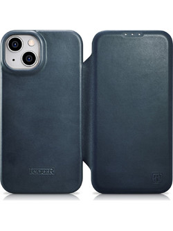iCarer CE Oil Wax Premium Leather MagSafe Book Blue (iPhone 14 Plus)