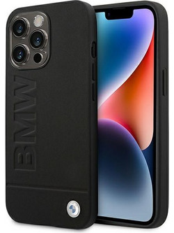 BMW Leather Stamp Θήκη iPhone 14 Pro Max Black BMHCP14XSLLBK