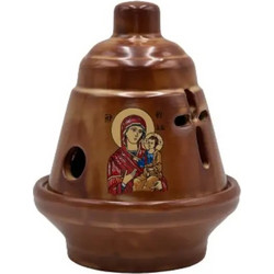 Κεραμικό Καντήλι Καμπανάκι Θεομήτωρ 11x14cm Καφέ