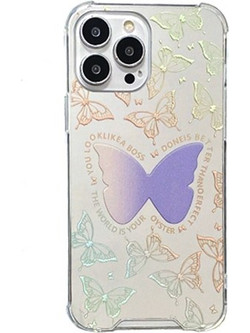 Θήκη Acrylic TPU Mirror Painted iPhone 14 Pro - Purple Butterfly Pattern OEM - OEM
