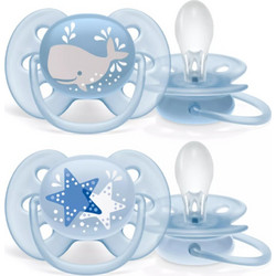Philips Avent Ultra Soft Ορθοδοντικές Πιπίλες Σιλικόνης 6-18m Hello Baby Blue 2τμχ