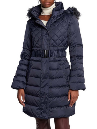 Guess Lolie Γυναικείο Μπουφάν Χειμωνιάτικο Puffer Μακρύ Navy Μπλε W2BL61WEX52-G7P1