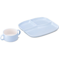Navaris Soup and Sandwich Plate Combo - Κεραμικό Σετ με Μπολ για Σούπα και Πιάτο για Σάντουιτς με 3 Τμήματα - Baby Blue (58505.01)