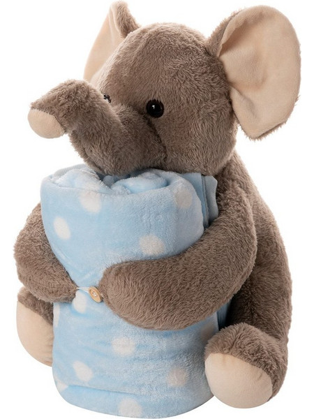 Silk Fashion Elephant Brown Κουβέρτα Αγκαλιάς Βελουτέ με Λούτρινο 80x120 Γαλάζια