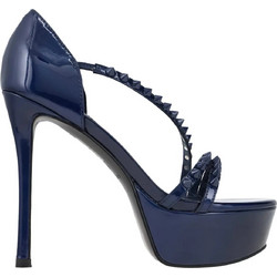 Nine West FABLA3 Γυναικεία Πέδιλα Δερμάτινα Navy Μπλε με Λεπτό Ψηλό Τακούνι και Φιάπα