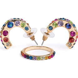 Great Pretenders Boutique Σετ σκουλαρίκια και δαχτυλίδι με πολύχρωμα πετράδι