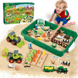FRUSE MJJ8061 - Farm Σετ Παιχνιδιού Φάρμα με άμμο & φιγούρες ζώων Μαγνητική αισθητήρια άμμος 1 Kg Σετ παιχνιδιού φιγούρες φάρμας, τρακτέρ & φορτηγό Κουτί άμμου με καπάκι Ιδανικό δώρο για παιδιά 3 ετών