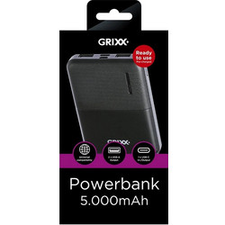 Grixx Power Bank 5000mAh με 2 Θύρες USB-A & Θύρα USB-C Black
