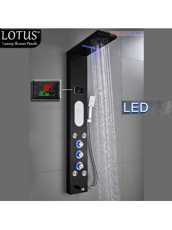 ΣΤΗΛΗ ΥΔΡΟΜΑΣΑΖ LOTUS(R) THERMOCONTROL ΝΤΟΥΣ INOX Black Mat-Μαύρο Ματ ΘΕΡΜΟΣΤΑΤΙΚΗ ΜΕ LED & ΨΗΦΙΑΚΗ ΟΘΟΝΗ 8 ΕΞΟΔΩΝ | Pluvia LO-310BLM-THERMO |