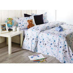 WhiteEgg Σετ Παιδικά Σεντόνια Μονά Βαμβακερά 160x240 C017-2 White/Blue