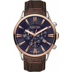 Roamer Superior Ανδρικό Ρολόι Χρονογράφος με Καφέ Δερμάτινο Λουράκι 508837418505