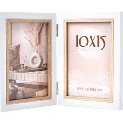 Πολυκορνίζα Zep AYAS Ξύλινη 2 Θέσεων Σε Λευκό και Μπεζ Χρώμα Για Τρία Μεγέθη (10x15, 13x18, 15x20εκ)