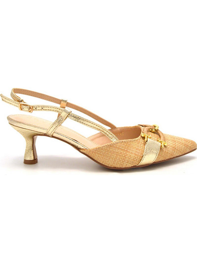 Seven B0379-311B Γόβες Slingback με Λεπτό Χαμηλό Τακούνι Μπεζ Χρυσές S485L93134A7