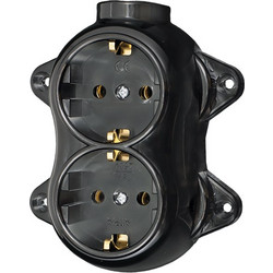 ANTIQUE DOUBLE SOCKET GERMAN TYPE 16 250V BLACK - 190203