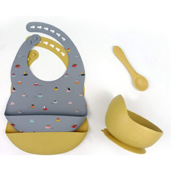BabyCloud Βρεφικό Σετ Φαγητού Σιλικόνης Ships Grey Mustard 4τμχ