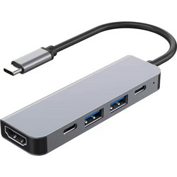USB 3.0 Type C HUB 5 Port 100W 2 X USB 3.0 & 2 X Type C & HDMI Silver 0.15m HDTV