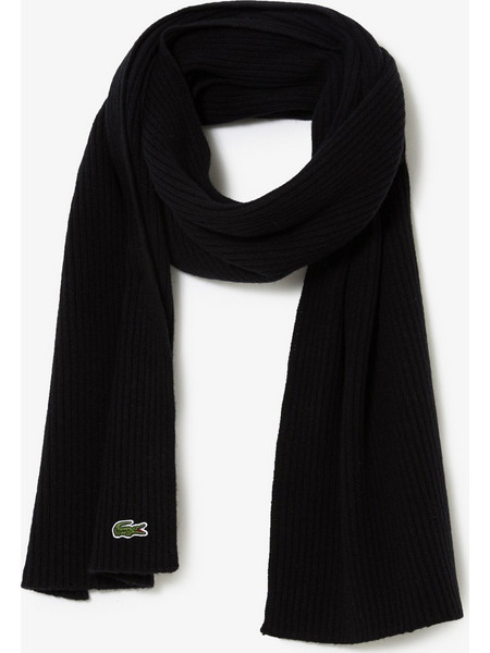 Lacoste unisex μάλλινο κασκόλ ribbed με κεντημένο λογότυπο - RE0058 Μαύρο