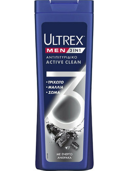 Ultrex Men Active Clean 3 In 1 Σαμπουάν & Αφρόλουτρο κατά της Πιτυρίδας 360ml