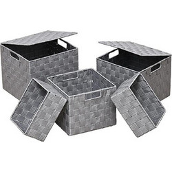 Κουτί αποθήκευσης Polyester γκρι με καπάκι 26X26X22,5cm
