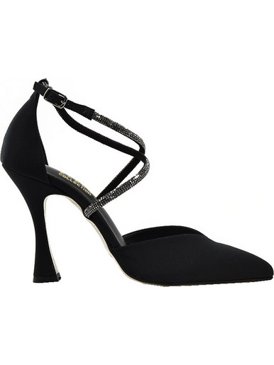 Ellen Γόβες Suede με Λεπτό Ψηλό Τακούνι Λουράκι & Στρας Μαύρες 83168