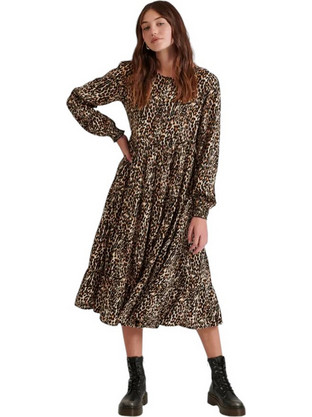 Funky Buddha Midi Καθημερινό Φόρεμα Μεταξωτό Καφέ FBL010-134-13