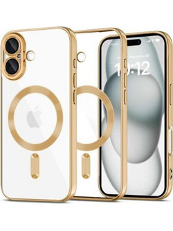 Back Cover Θήκη Πλάτης Σιλικόνης Ring Cut για iPhone 16 Plus Διάφανο-Χρυσό