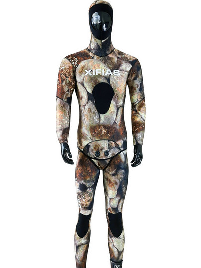 Xifias Sub Open Cell Brown Camo Ολόσωμη Στολή Κατάδυσης Ξυρισμένη Neoprene με Επιστήθιο για Ψαροντούφεκο 5mm
