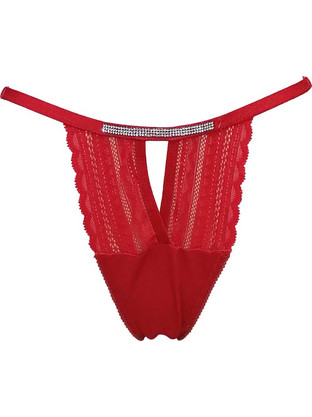 ΓΥΝΑΙΚΕΙΟ SLIP STRING ΜΕ ΔΑΝΤΕΛΑ ΚΑΙ ΣΤΡΑΣ 225 VANILYA SECRET 378 - ΚΟΚΚΙΝΟ