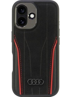 Audi Genuine Leather MagSafe iPhone 16 6.1" black-red hardcase AU-TPUPCMIP16-R8/D3-RD