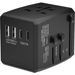 RRtravel HHT904 2xQC18W+PD20W Αντάπτορας Πρίζας από Universal σε Universal με 4 Θύρες (2xUSB / 2xType-C/) USA EU UK AU US (Black)