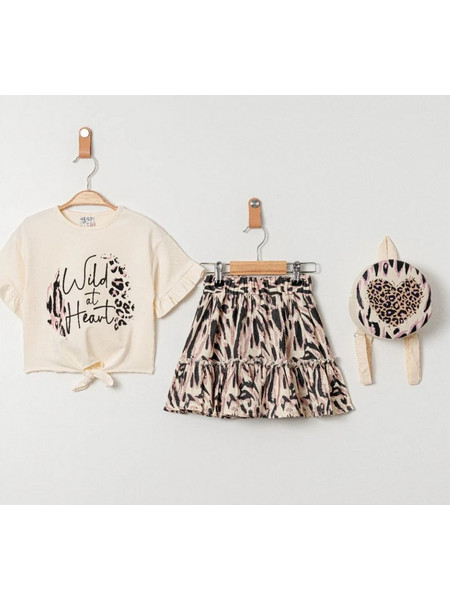 Σετ 3 Τεμαχίων: T-shirt Wild at Heart Φούστα Animal Print & Τσάντα Πλάτης