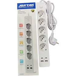 Πολύπριζο 5 Θέσεων με 2 USB-A, USB-C, Διακόπτη και Καλώδιο Jortan RL-QT-5 (2m)