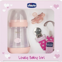 Chicco Σετ Μπιμπερό 150ml & Πιπίλα 0-2m & Κλιπ Πιπίλας Pink