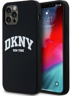 DKNY Liquid Silicone White Printed Logo Θήκη Σιλικόνης με MagSafe για iPhone 12 / 12 Pro Μαύρο