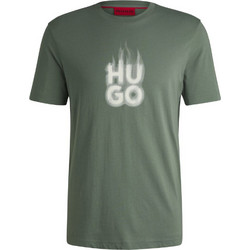 Hugo Regular Fit Cotton-jersey T-shirt with stacked smoke logo - ΠΡΆΣΙΝΟ