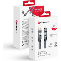 FORCELL F-Energy C241 4in1 Cable Type C / Usb A To Type C / Lightning Qc Pd 3A 60W 1 m chrome