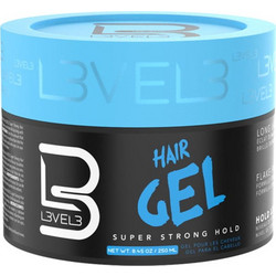 L3VEL3 Barber Super Strong Hair Gel Μαλλιών Ανδρικό για Όγκο & Λάμψη Πολύ Δυνατό Κράτημα 250ml