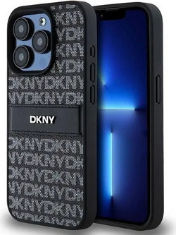 DKNY Leather Mono Stripe & Metal Logo Θήκη Black (iPhone 15 Pro)