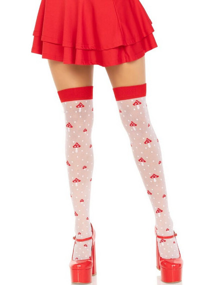 LEG AVENUE - MUSHROOM HIGH SOCKS RED/WHITE