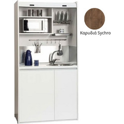 Πολυκουζίνα mini kitchen 105cm OFFICE απόχρωση καρυδιάς με ψυγείο χωρίς φούρνο για ξενώνες, γραφεία & φοιτητικά studio - OFFICE105-ΚΑΡΥΔΙΑ