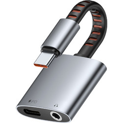 Mcdodo - Audio Adapter (ca-3120) - Usb-C To Usb-C +amp Dc 3.5mm, Pd60w, Premium Sound Quality, Aluminum Alloy/nylon, 0.1m - Gray