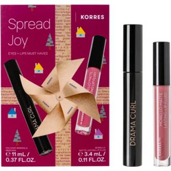 Korres Set Spread Joy Eyes + Lips Must Haves Volcanic Mineral Mascara Extreme Curl 01 Black 11ml + Morello Matte Lasting Lip Fluid Vibrant Matte 10 Damask Rose 3.4ml