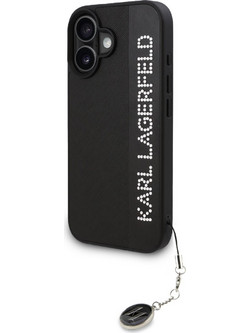Karl Lagerfeld Rhinestones and Charm Θήκη προστασίας από για iPhone 16 με κρεμαστό στολίδι Μαύρο - KLHCP16SPSAKDGCK